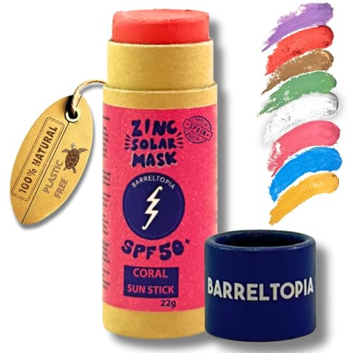 Barreltopia Surf Stick Solar Facial 50 + Zinc Crema Colores - Protector Solar Facial SPF 50 - Natural Waterproof Eco Sunscreen