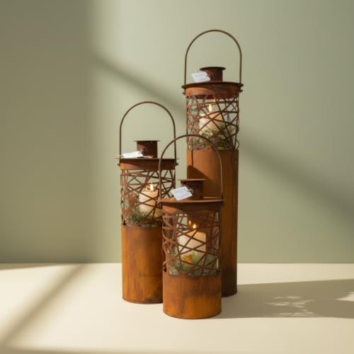 Edelrost Laterne Arte - Gartendeko - Rustikal - mit Glaseinsatz für Kerzen - Vintage Optik (80)