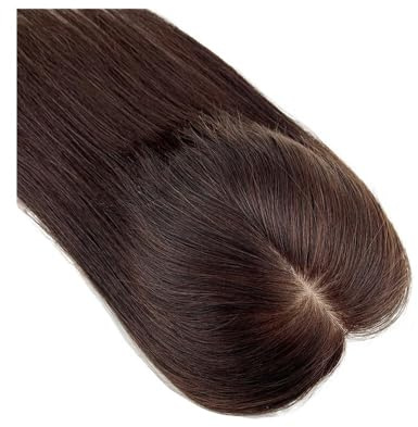 Dark Brown Human Hair Topper Silk Base Top Toupee Breathable Remy Hair Piece with Clips in for Women(14 inch,11x13cm)