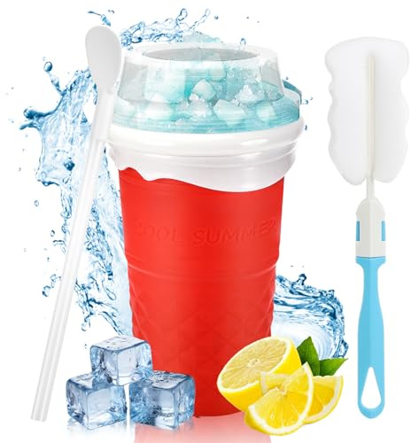Slushy Maker, Slush Becher, Eis Zum Kneten Slushy Becher, Quick Frozen Magic Cup, Silikon Slushy Maker Cup, Slush Cup Mit Strohhalmlöffel für Diy Cola Oder Saft(rosa)