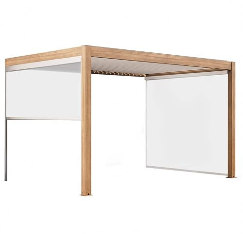 Oviala Pergola bioclimatique adossée 3x4m et 2 Stores en Bois Blanc