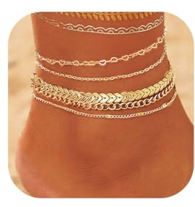 Yean Mehrlagige goldene Fußkettchen mit Perlenquaste, Fußkettchen, Strand-Fuß-Accessoires für Frauen (Gold A)