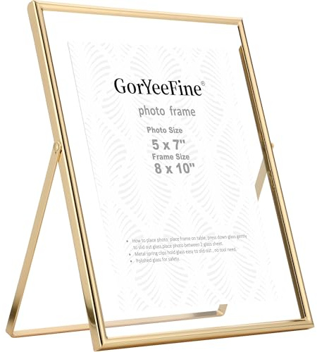 GorYeeFine Gold 8x10 Floating Picture Frame Fits(5x7'',6x8&7x9) Photos Adjustable TabletopShelf Display Premium Gift picture frame 5x7'' for Wedding,Thanksgiving,Christmas Home & Office Decor