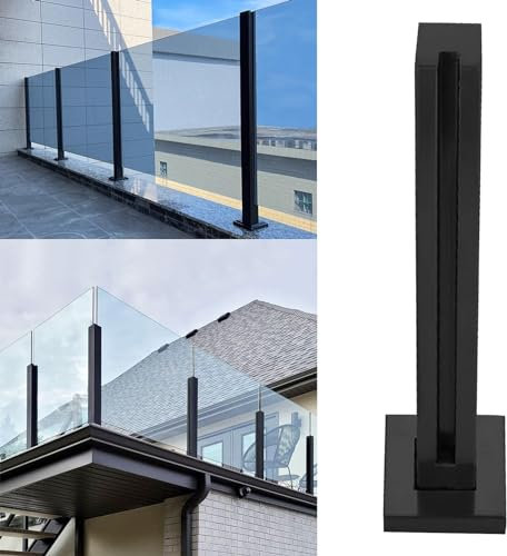 RAABYU Poteau de Garde-Corps en Verre et métal Noir, Poteau de balustre à Pince en Verre avec vis, Poteau à ergots en Verre Mod