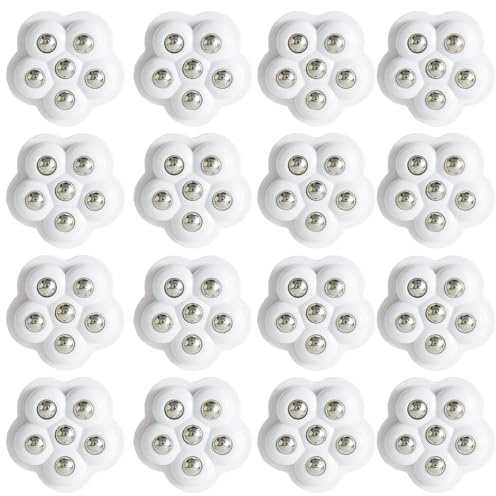 ZYEKIU 16 Pcs Rueda Adhesiva para Muebles Rotación de 360 Ruedas Muebles, Ruedas Giratorias Pequeñas Adhesivas Mini 6 Cuentas Ruedas Giratorias para Muebles Pequeñas Mesita Caja (Bolas Acero Blancas)