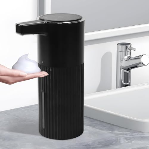 Dispenser Sapone Automatico Senza Contatto, 400ml Dosatore Sapone Bagno con Sensore a Infrarossi, Ricaricabile USB, IPX5 Impermeabile, Senza Forare Distributore Schiuma per Bagno/Cucina(Nero)