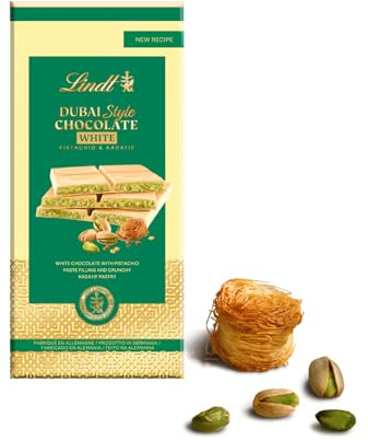 Lindt Tavoletta DUBAI STYLE CHOCOLATE, Tavoletta di Cioccolato Bianco, ripiena di Pistacchio e Kadayf, Formato 150g