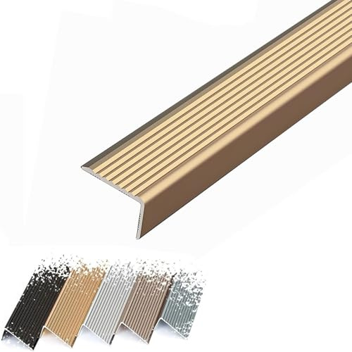50cm 90cm 120cm Treppenprofil Aluminium Rutschfester Metall Winkelprofil, L-Form Treppenkantenprofil 5cm，Anti-Rutsch Treppenkante für Innenanwendungen(Titanium,W5cm)