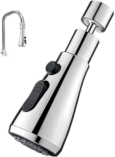 Single Silver Kitchen Tap Spray Head Attachment Tap Extender for Kitchen Sink Faucet Adapter 360° Free Rotation with 3 in 1 Adjustable Settings Faucet Extender