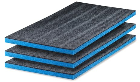 GUARDIQUE Multilayer Schaumstoff | 3 Stück | 600 x 400 x 50 mm, Shadow Foam, Schneiden und Abziehen, Anpassbare, Kaizen Foam, Werkzeugeinlage für Kamera, Werkzeugkoffer, Werkzeugwagen, Blau & Schwarz