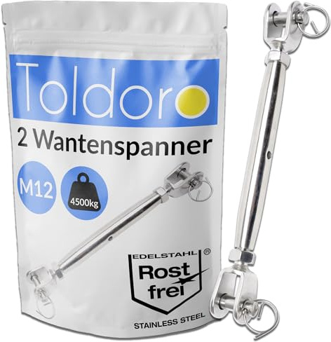 2x M12 Wantenspanner Edelstahl rostfrei V4A / Sonnensegel Spanner, Spannschloss, Seilspanner, Drahtspanner Gabel als Sonnensegel Zubehör/geschlossene Form