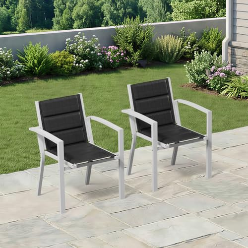 TRIUMPHKEY Gartenstühle Stapelbar, 2er Set Aluminium Gartenstuhl mit Armlehnen, Garten Stapelstühle, Balkonstühle, Garten Esszimmerstühle, Wetterfeste Terrassenstühle, Hellgrau