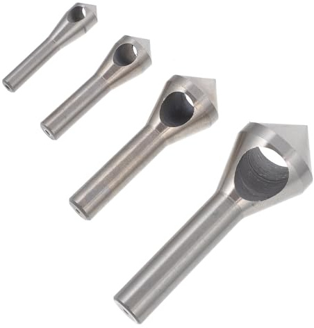 WOONEKY 4Pcs High Speed Steel Chamfer Deburring Tool Set with Hole Deburring Bits for Countersink Drilling, Suitable for Metal and Aluminum, Power Drill Accessories for Workshop Use