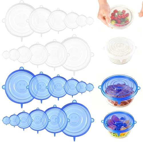 24 Pieces Silicone Stretch Lids Food Covers, 6 Different Sizes | Reusable Silicone Food Covers, Resistant to High and Low Temperatures, Keep Food Fresh Silicone Lids for Bowls, Cups, Tins