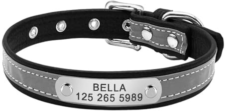 Personalisiertes Katzenhalsband Aus Leder Mit Individueller Gravur, Verstellbares, Reflektierendes Katzen-ID-Halsband Für Schnauzer, Mops, Chihuahua, Pudel,Schwarz,M