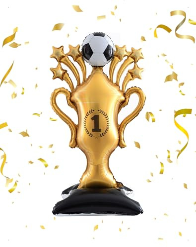KONFEN Palloncino a Forma di Pallone da Calcio in Alluminio Gigante, Gonfiabile Dorato Palloncino Foil Trofeo, Decorazione Campione Calcio, Decorazione con Palloni a Tema Calcio, 150 x 82 CM