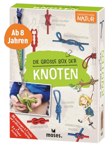 moses. Expedition Natur: Die Große Box der Knoten, Knoten lernen für Kinder, 30 Knotenübungen für kleine Pfadfinder ab 6 Jahren, 2 x 1 Meter Kordeln inklusive