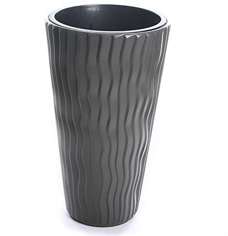 rg-vertrieb Pflanztopf Blumentopf Pflanzkübel Blumenkübel Massiv Sandy Slim 3D Effekt 3 Größen 4 Farben mit Einsatz (300 Grau)