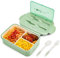 BIBURY Lunch Box, Leakproof Bento Box for Kids Adults, Food Container with 3 Compartments and Cutlery Set, BPA Free, Microwave and Dishwasher Safe Meal Prep Containers - Green