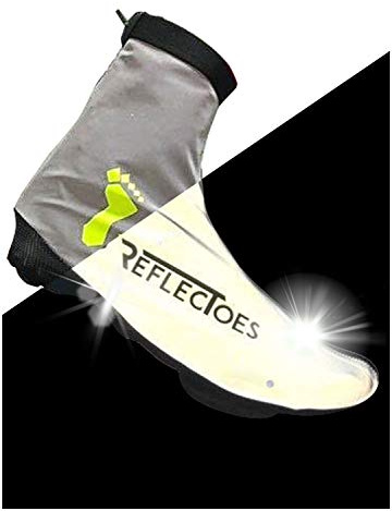 ReflecToes Reflective Winter Cycling Shoe Covers - Waterproof, Windproof Overshoes, Rear Hook and Loop & BioMotion Technology - for Men & Women (XXL) Silver