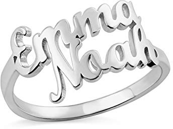 AFSTALR Damen Ring Name Personalisierte, Benutzerdefinierter Ring Roségold Eheringe mit Herz Buchstaben Tochter Mutter Geschenk