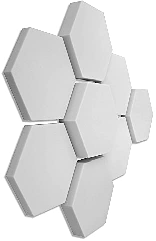 platino24 3D-Set Schallabsorber Hexagon aus Basotect G+, 8 Elemente 4x je Ø 300x30mm + 3x je Ø 300x50mm + 1x je Ø 300x70mm, Verbesserung der Raumakustik