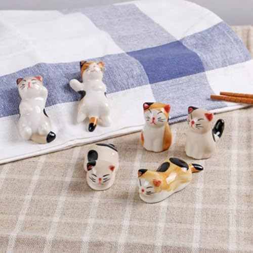 AHUI Essstäbchenhalter mit niedlicher Katze, Keramik, feines Design, für Essstäbchen, Kissenpflege, japanischer Stil, Küchenutensilien, 5 Stück