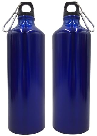 BURI 2X Alluminio Borraccia 1 Litro Blu con Moschettone Bottiglia D'Acqua Bottiglia Sport