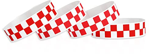 AllReal 600 Pcs Red Checkered Paper Wristbands Checks Wrist Bands for Events Neon Waterproof Paper Bracelets Adhesive Identification Hand Bands for Concerts Party