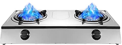 IBOWZ Plaque de Cuisson Gaz Table de Cuisson à gaz Cuisinière à gaz de Bureau de Cuisine,Plaque de Cuisson à gaz à 2 Zones,Table de Cuisson à gaz Portable en Acier Inoxydable,Facile à Nettoyer,COM