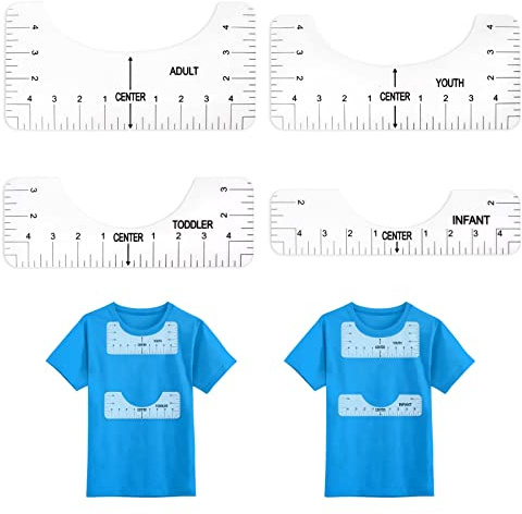 AWAVM 4PCS Transparent T-Shirt Ausrichtungslineal T-Shirt Führer Lineal Rundhalskalibrierungswerkzeug PVC Lineal Kleidung Design Zubehör Positionierung Kragen Ausrichtung Werkzeug