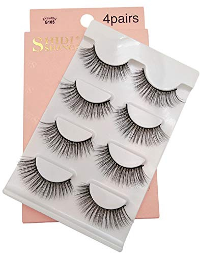Grendly 3D Vison Faux Cils 4 Paires Faits à la Main Naturel Épais Faux Cils Set Extension de Cils G105