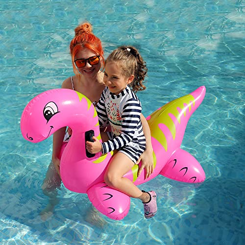 Aufblasbares Dinosaurier-Schwimmbecken-Spielzeug Ride-On Aufblasbares Schwimmbad-Strand-Schwimmer-Sommer-Wasser-Spaß-Floß-Floß für Kinder und Erwachsene (Pink)