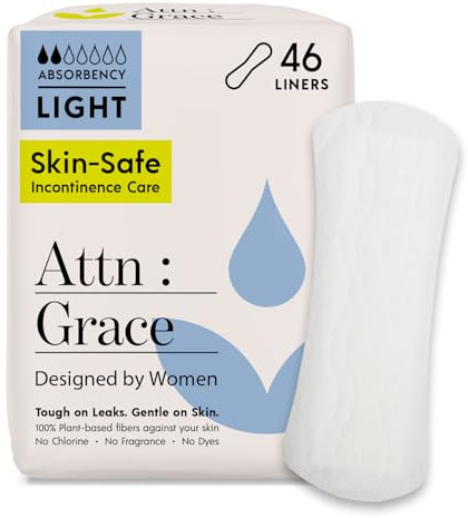 Attn: Grace Panty Liners for Women - 46 Liners – for Light Urinary Incontinence, Bladder Leakage or Postpartum - 100% Breathable & Plant-Based Materials Active Odor Control - Free from Harsh Chemicals