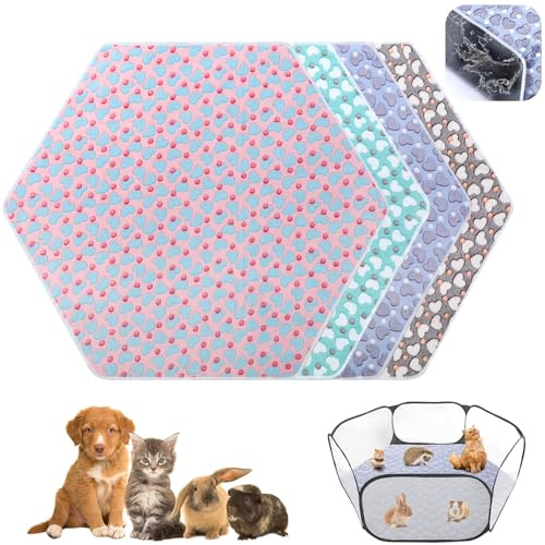 Preboun 4 Pcs 47 in Guinea Pig Playpen Pad Waterproof Hexagon Mat Reusable Dog Playpen Liner for Small Animal Rabbit Cage Tent Pee Pad Washable Yard Fence(Heart)