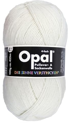 Frida's Wollhaus Opal 100 g Uni 4-fach Sockengarn Strümpfe Stricken filzfrei Wolle 35 Farben (2620 | Hartweiß)