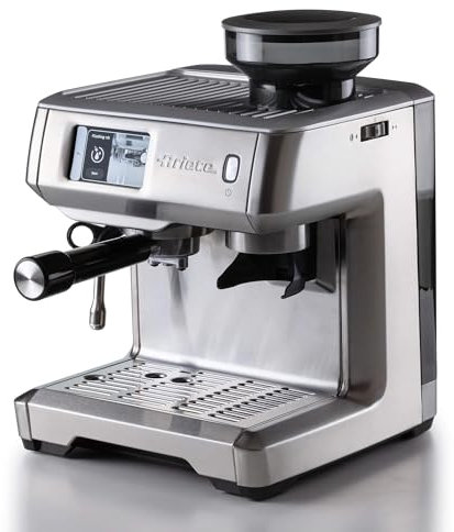 Ariete 1312, Macchina da Caffè con Display Digitale, Macinacaffè Integrato, Compatibile con Caffè in Polvere e Cialde ESE, 15 Bar Massime, Filtro 1 o 2 Tazze, Lancia per Cappuccino, 1600W, Silver