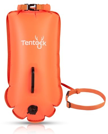 Tentock Boya de natación impermeable de 28 l, bolsa inflable para deportes acuáticos, nadadores abiertos, triatletas, kayak y snorkel (naranja)