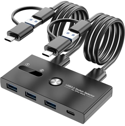 Commutateur USB C, commutateur USB 2 ordinateurs partageant des périphériques USB C et A, commutateur USB à 4 ports pour partager clavier et souris, commutateur USB d'imprimante/scanner Hub avec 2