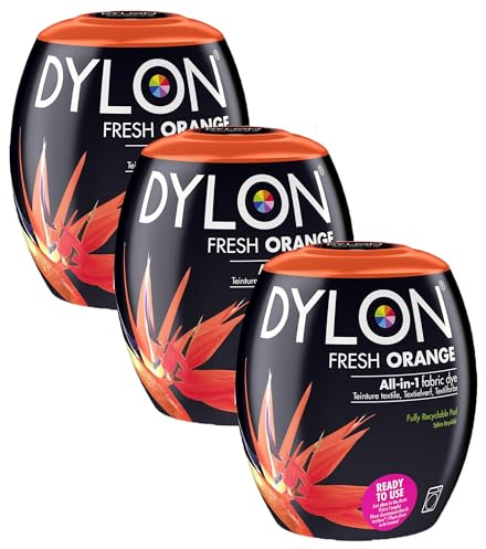 DYLON Washing Machine Fabric Dye Pod for Clothes & Soft Furnishings, Fresh Orange (Pack of 3)