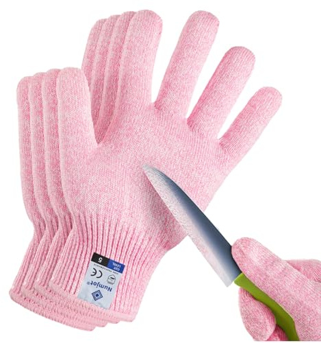 Numjot Cutting Gloves, Food Grade Level 5 Protection, Safety Kitchen Cut Gloves for Oyster Shucking, Fish Fillet Processing, Mandolin Slicing, Meat Cutting and Wood Carving. (Pink-Medium 2 Pairs)