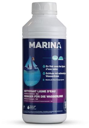 Marina Gel nettoyant pour bords de piscine (1 litre), très efficace pour éliminer le calcaire, la graisse, l'huile et les traces de rouille, idéal pour les bords de piscine très sales