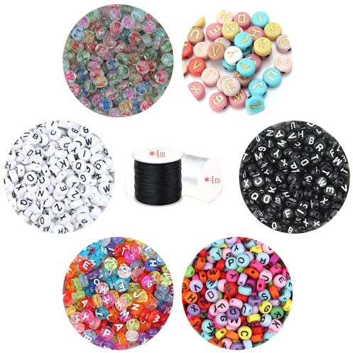 ftiemlovde 780 Bunte Buchstaben Perlen für Armbänder Set Selber Machen mit A-Z Rund 4mm （Bunte）