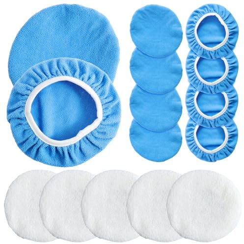Lot de 15 bonnets de polissage 220 mm/260 mm pour voiture – Tampons de polissage pour polisseuse de voiture – 10 microfibres et 5 laine pour meubles, verre, polissage du sol (220 mm)