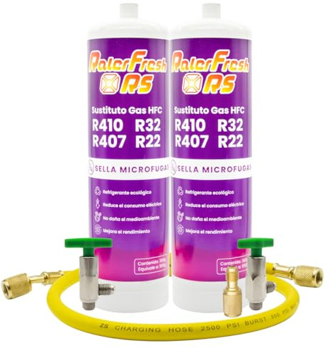 Organisches Kühlgas für Klimaanlagen Split Ralerfresh RS entspricht 950 g Gasersatz R410, R32, R407 und R22 (2 Flaschen + Schlüssel + Adapter + Schlauch)