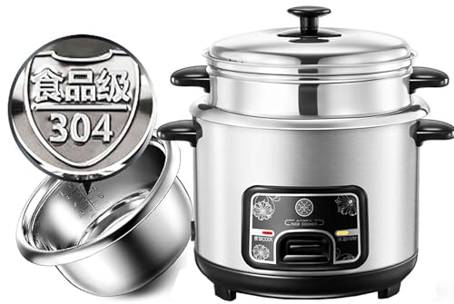 Rice Cookers Small (2-5L) 304 Stainless Steel Cook/Warm Functions, Mini Portable Rice Cooker Stainless Steel Inner Pot with Steamer(4L)