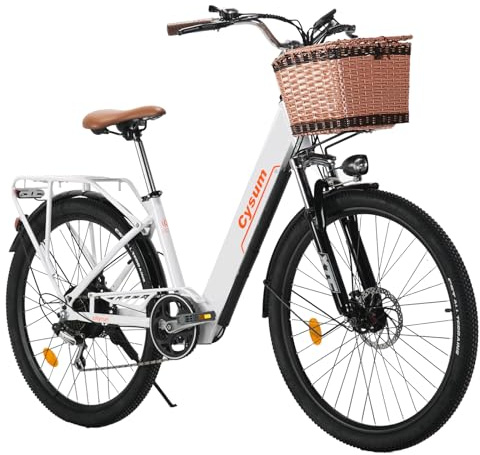Antgooat Bicicletta elettrica Cityrun Ebike Bicicletta elettrica a pedalata assistita 26 Bicicletta da donna 36V*10Ah Bicicletta unisex (White)
