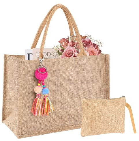 VZZNN Jutetasche Shopper Damen Faltbare Wasserdicht Jutetasche Strandtasche Einkaufstaschen Handtasche für Reisen Picknick Einkaufen Strand