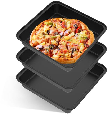 BUTORY 3 Stück Pizzaplatten aus Karbonstahl, tiefes Backblech für Pizza, antihaftbeschichtetes Backblech für Pizzaofen für den Heimgebrauch, 25 x 24,5 x 5 cm