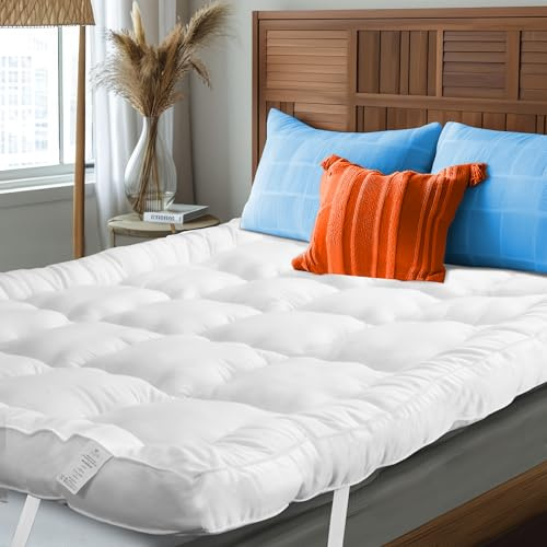 SleepCare Thick Mattress Topper Double Bed, Premium Quality Breathable Double Mattress Topper, Quilted and Fluffy Toppers Doublesize Bed with Elasticated Straps